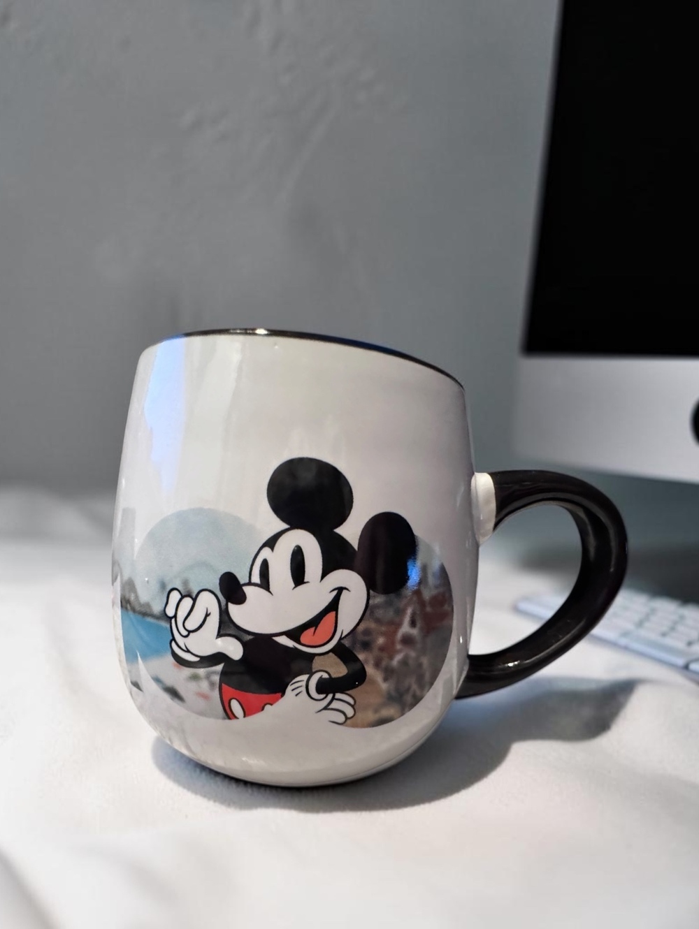Vintage Disney Mickey Mouse Ceramic Mug with Black Interior and Handle